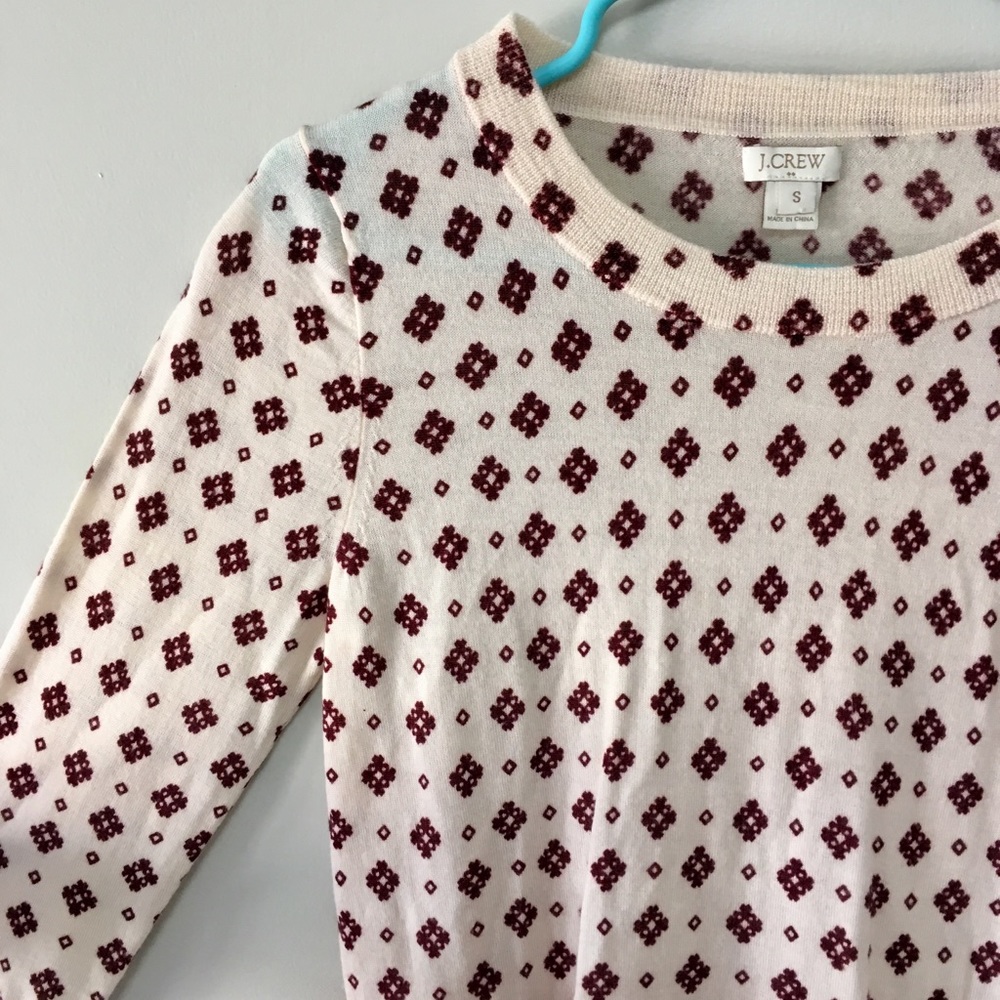 J. Crew 3/4 Sleeve Patterned Wool Sweater, Small